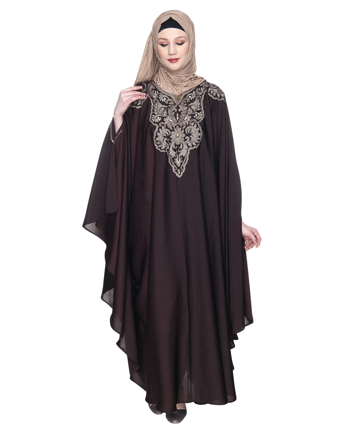 Extravagant Single Layered Dark Brown Luxury Kaftan Dark Brown