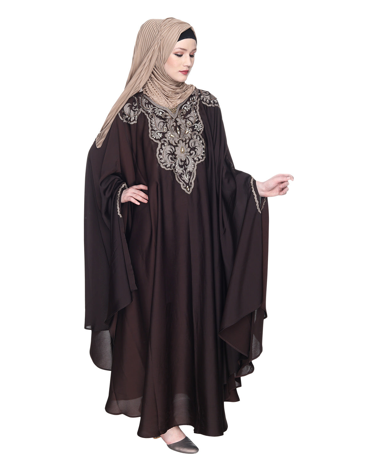 Extravagant Single Layered Dark Brown Luxury Kaftan Dark Grey