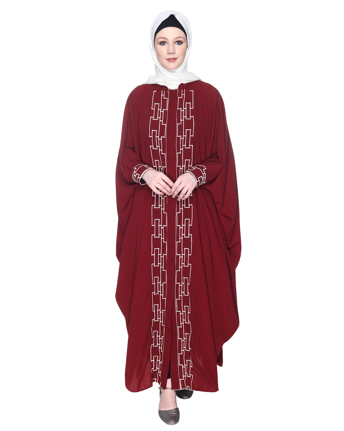 Dimensional Design Embroidered Kaftan Maroon