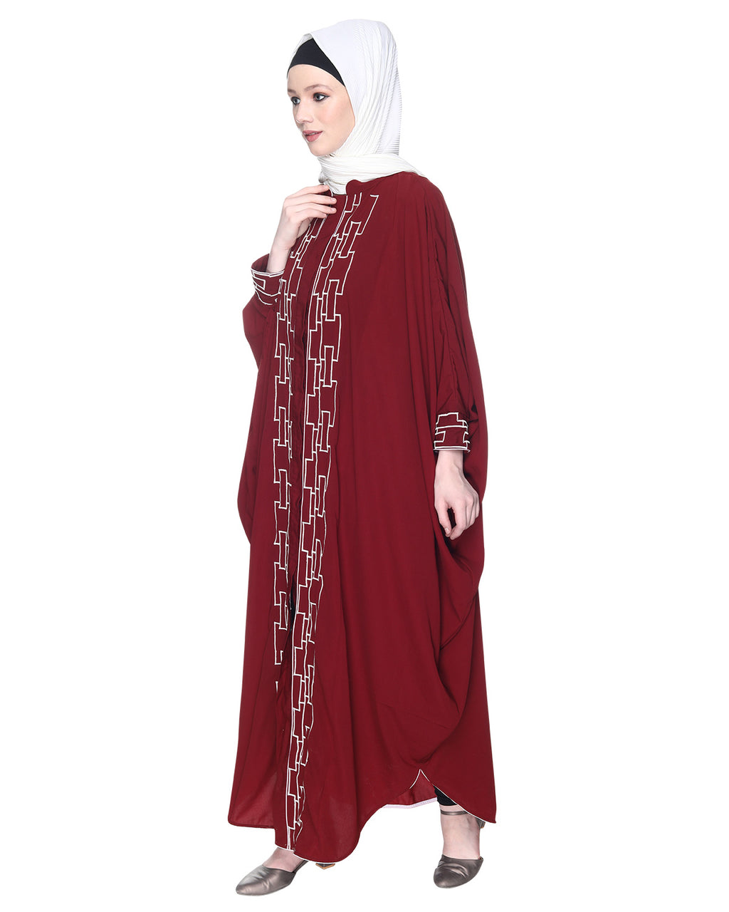 Dimensional Design Embroidered Kaftan Maroon