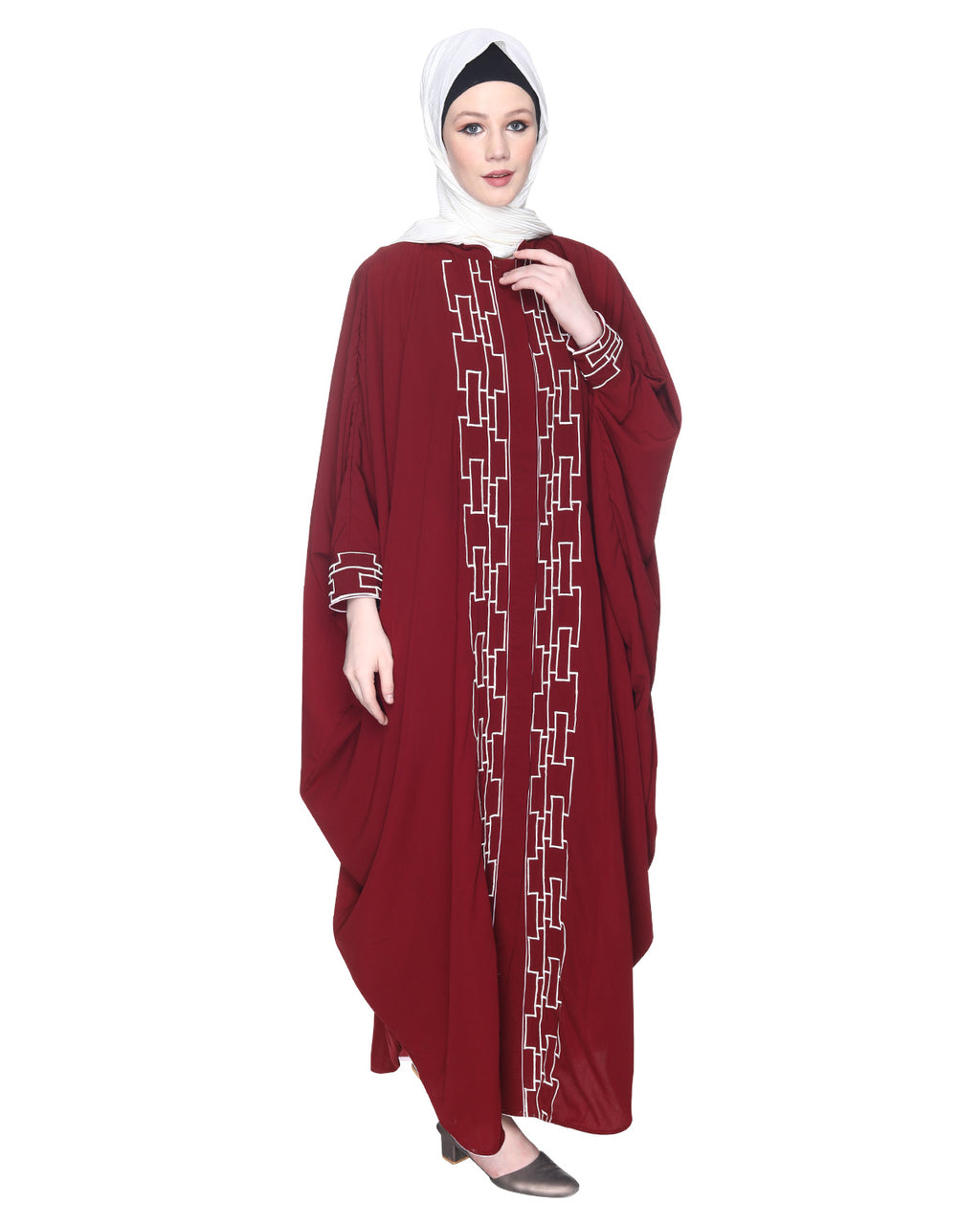 Dimensional Design Embroidered Kaftan Maroon