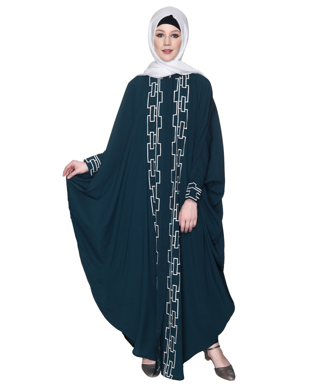 Dimensional Design Embroidered Kaftan Bottle Green