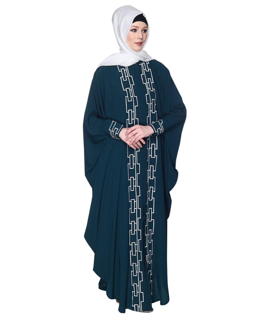 Dimensional Design Embroidered Kaftan Bottle Green