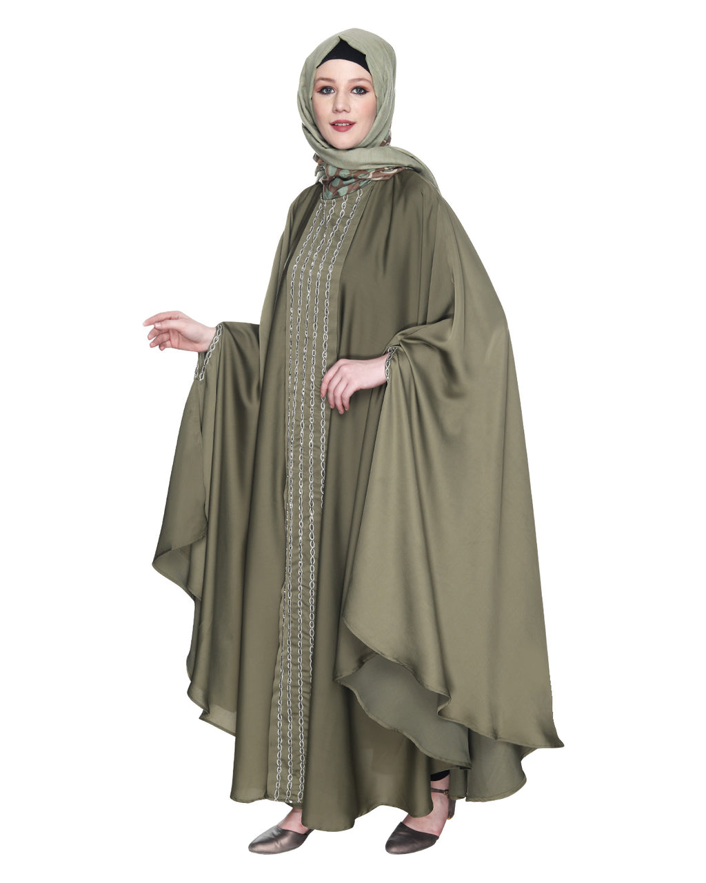 Festive Glittering Embroidered Kaftan In Blue Oak Brown