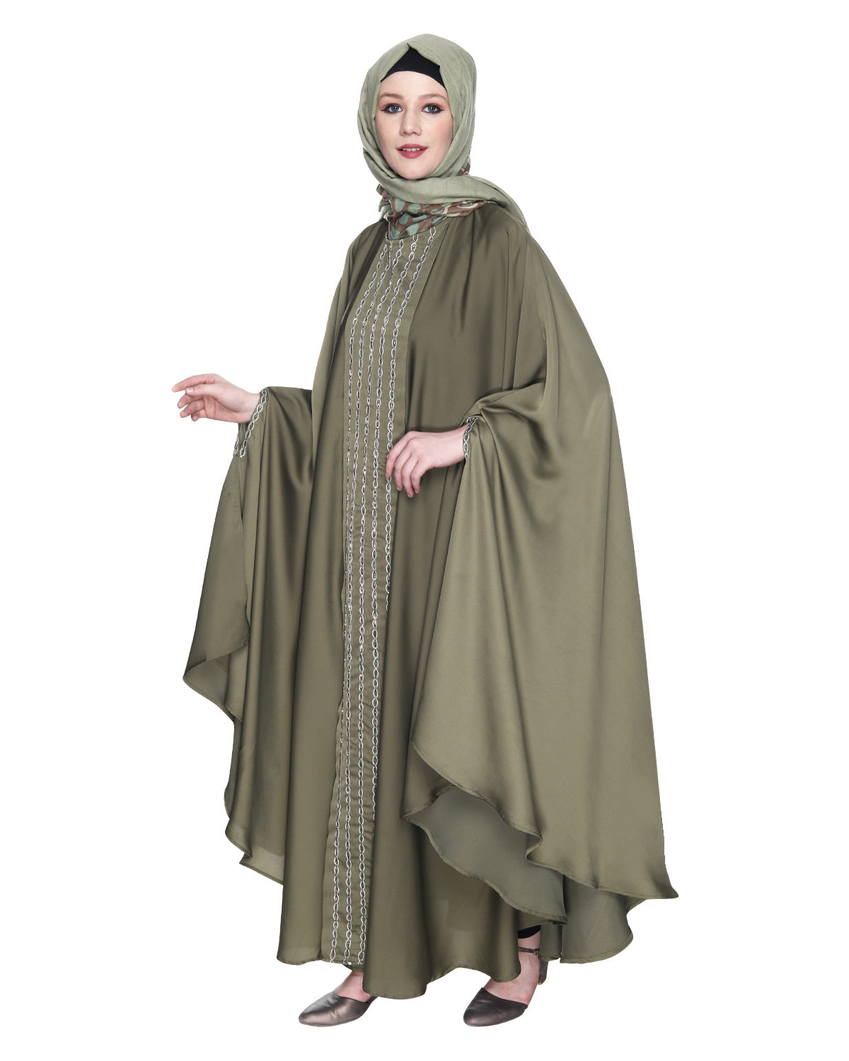 Festive Glittering Embroidered Kaftan In Blue Oak Brown