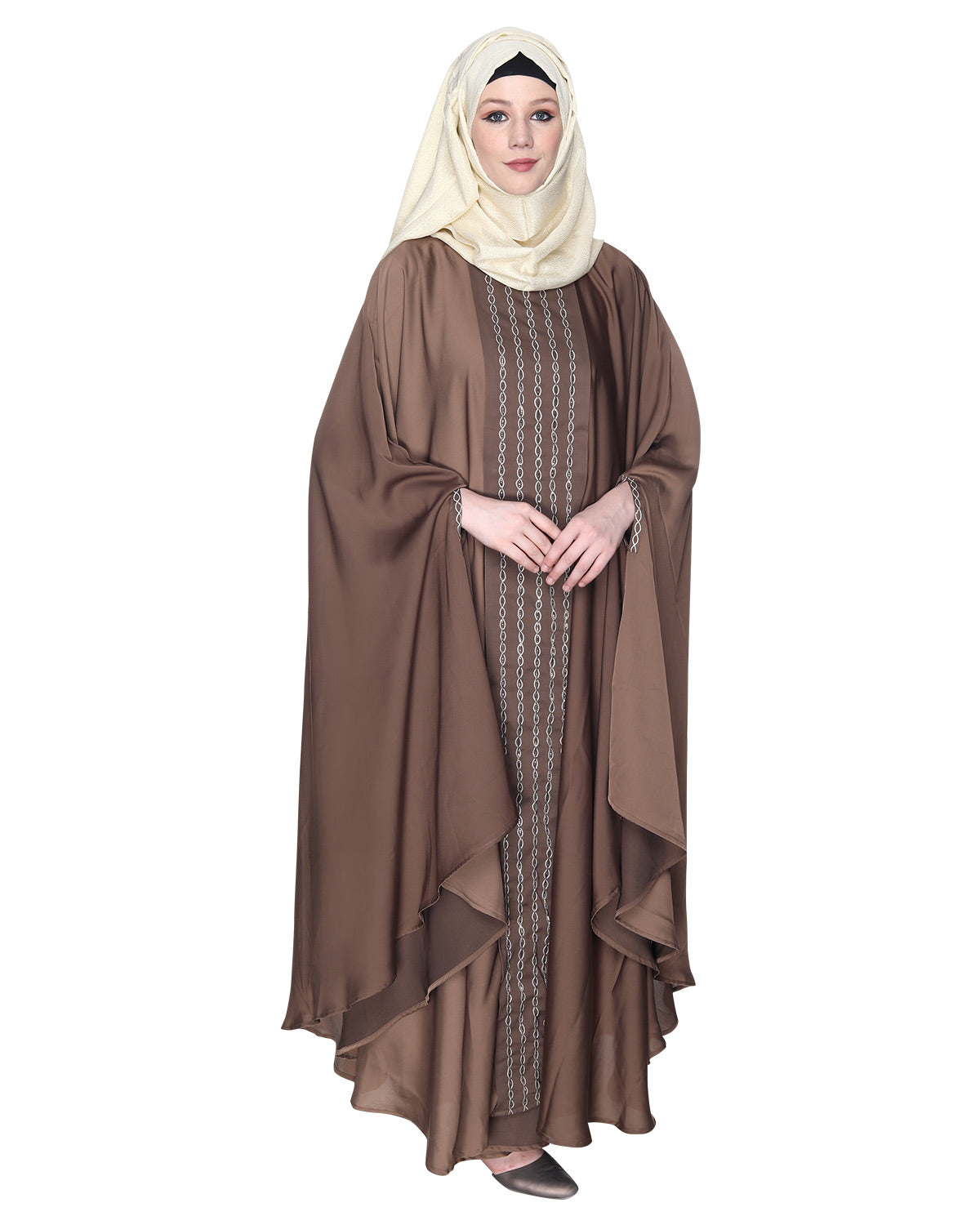 Festive Glittering Embroidered Kaftan In Blue Oak Brown