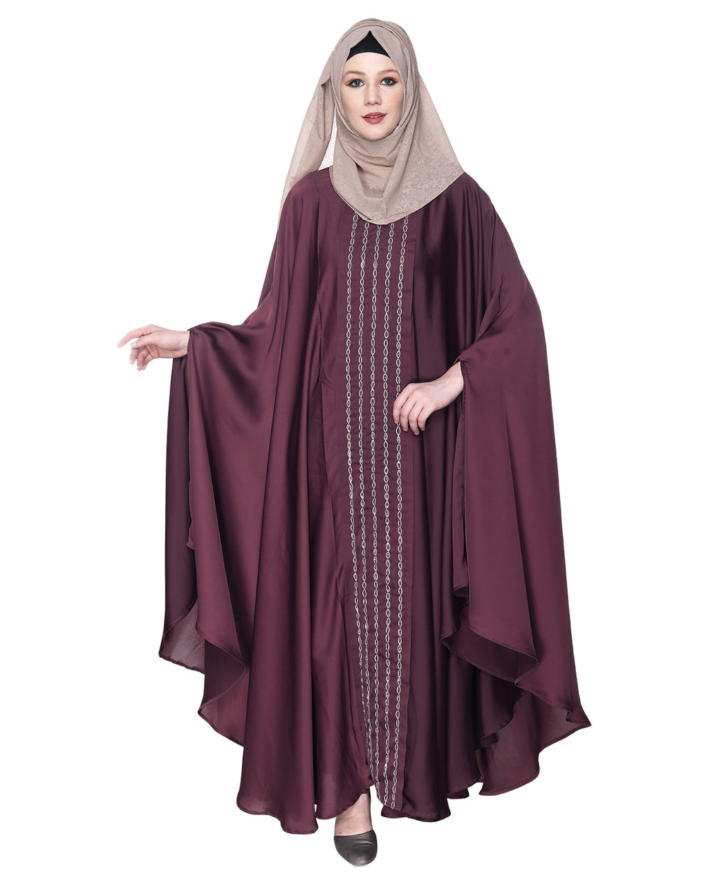 Festive Glittering Embroidered Kaftan In Blue Oak Brown