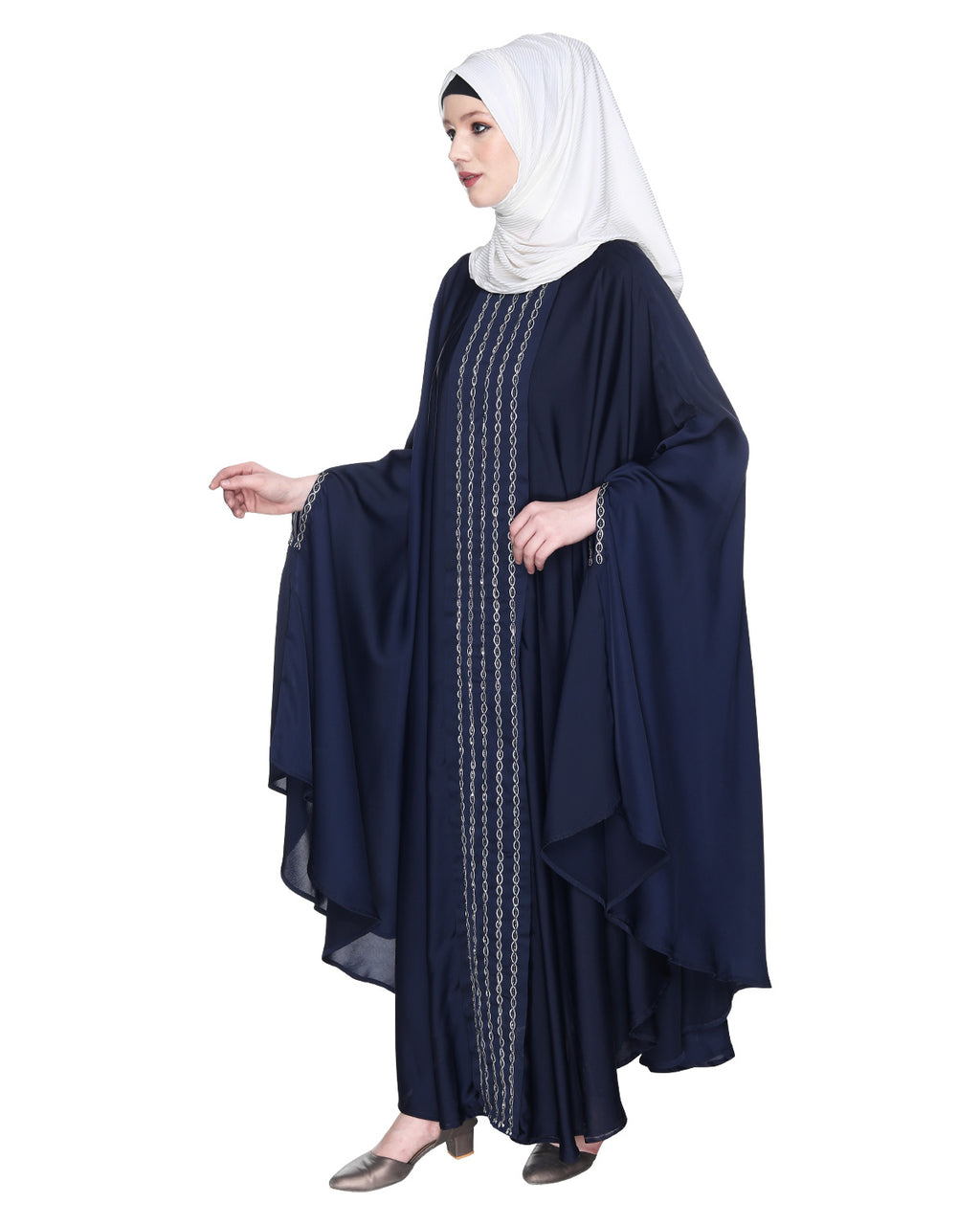 Festive Glittering Embroidered Kaftan In Blue Oak Brown