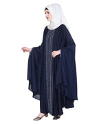 Festive Glittering Embroidered Kaftan In Blue Oak Brown