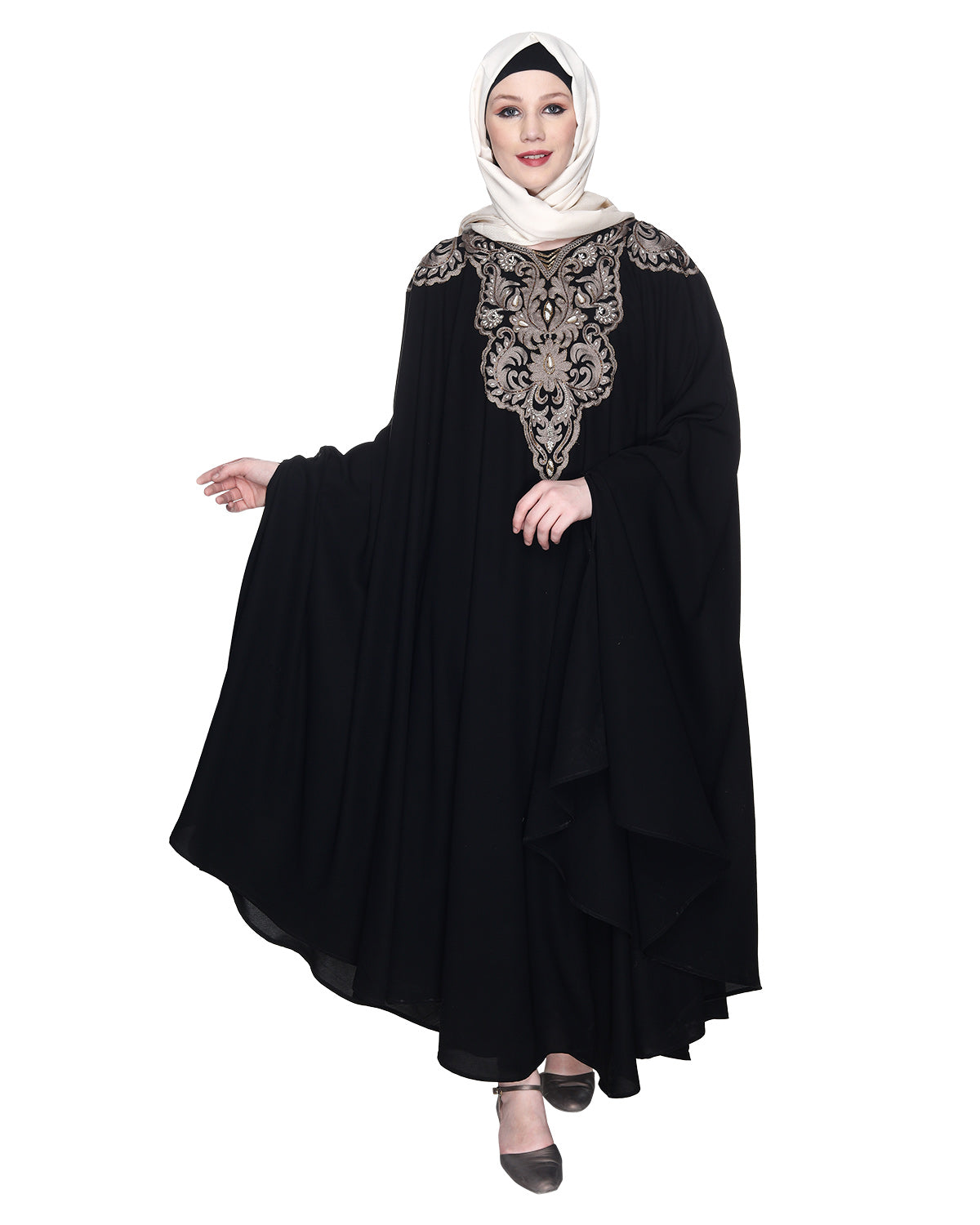 Extravagant Single Layered Dark Brown Luxury Kaftan Dark Grey