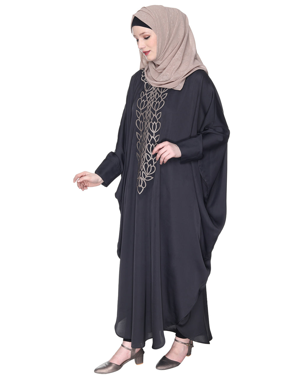 Strikingly Beautiful Dark Grey Embroidered Kaftan
