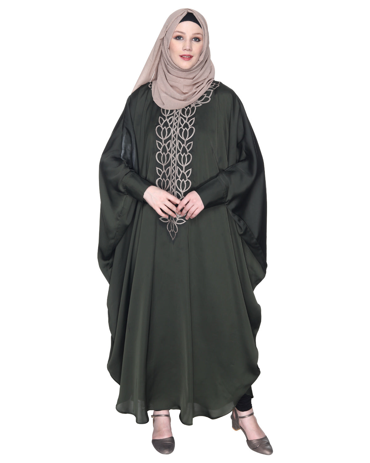 Strikingly Beautiful Dark Grey Embroidered Kaftan