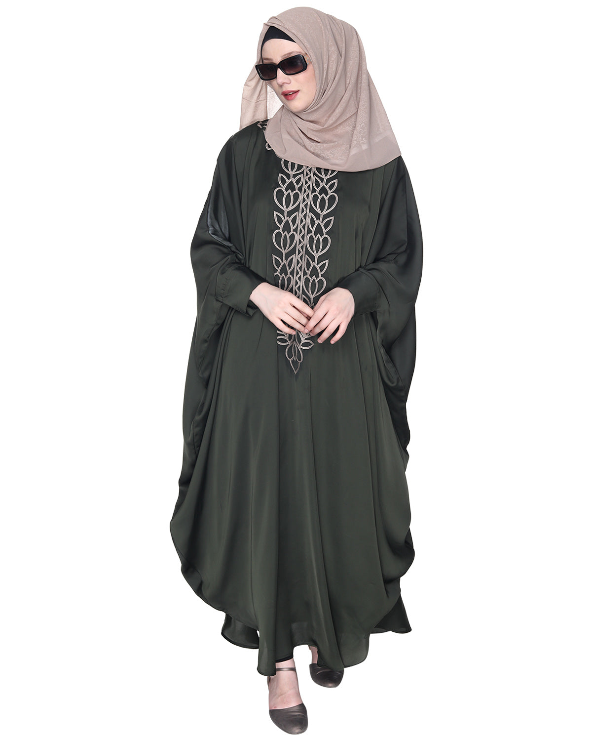 Strikingly Beautiful Dark Grey Embroidered Kaftan