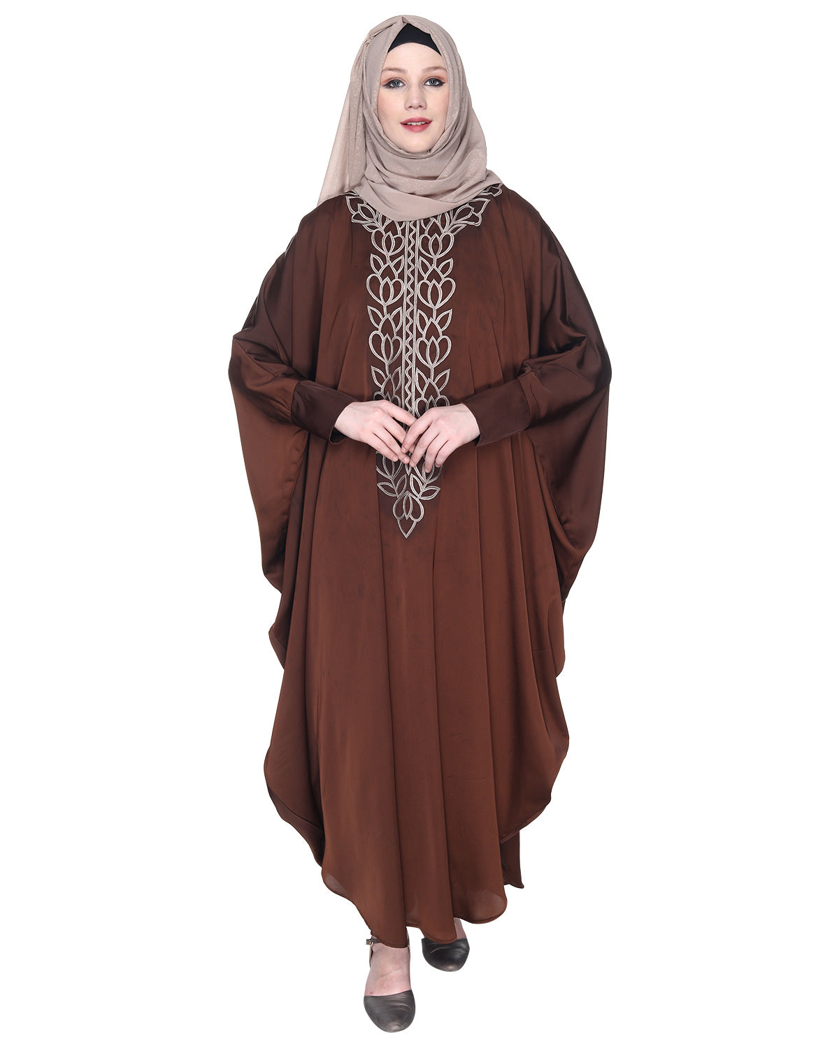 Strikingly Beautiful Dark Grey Embroidered Kaftan