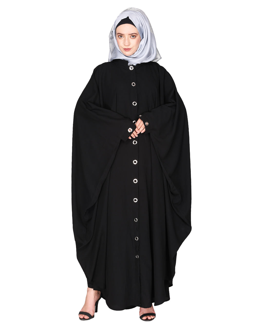 Ultra smart casual front open kaftan with shining metallic rivets Black