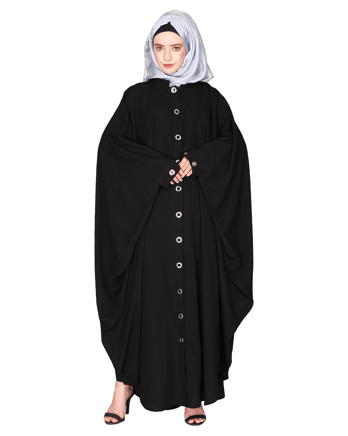 Ultra smart casual front open kaftan with shining metallic rivets Black