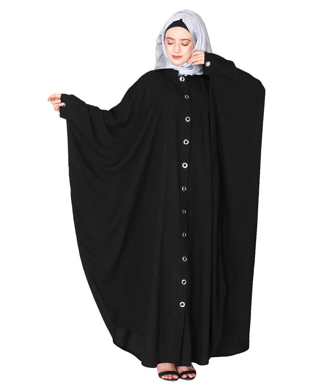 Ultra smart casual front open kaftan with shining metallic rivets Grey