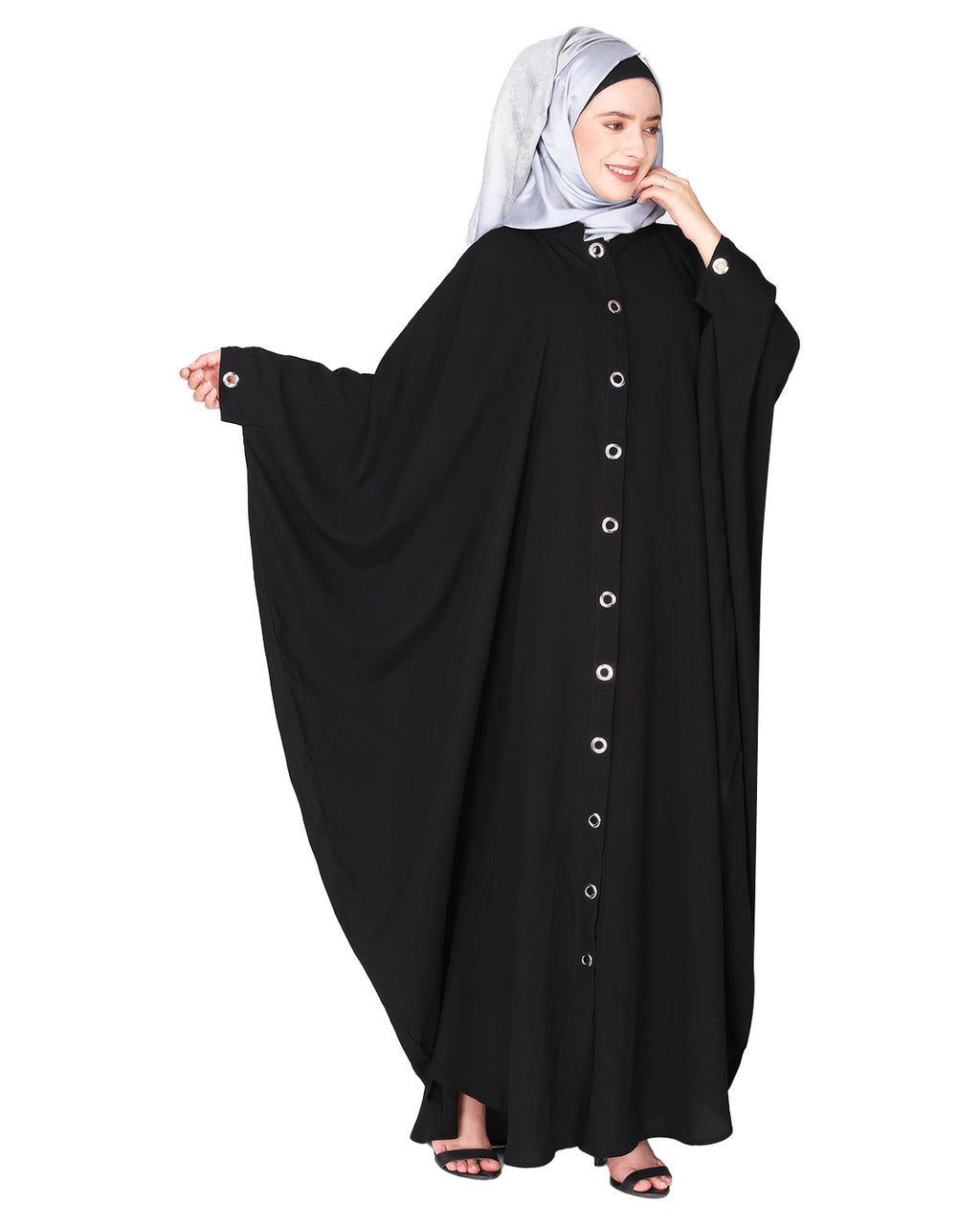 Ultra smart casual front open kaftan with shining metallic rivets Grey