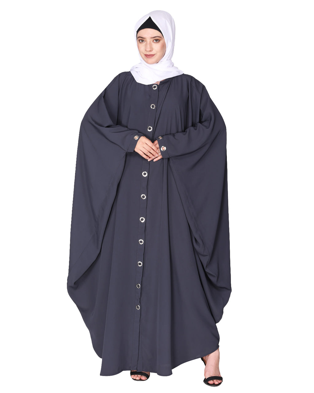 Ultra smart casual front open kaftan with shining metallic rivets Grey