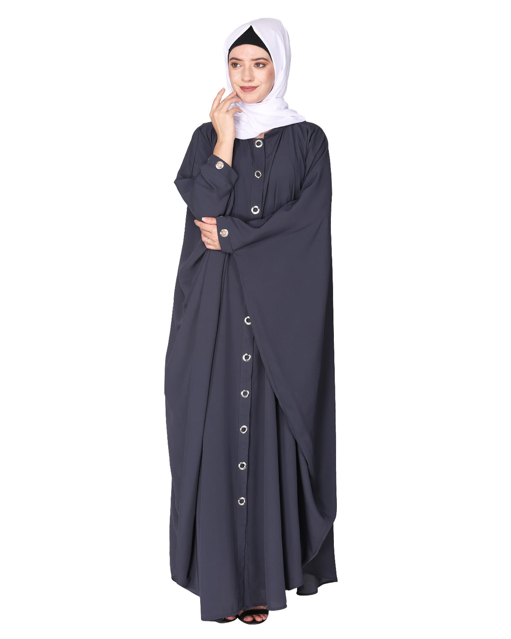 Ultra smart casual front open kaftan with shining metallic rivets Grey