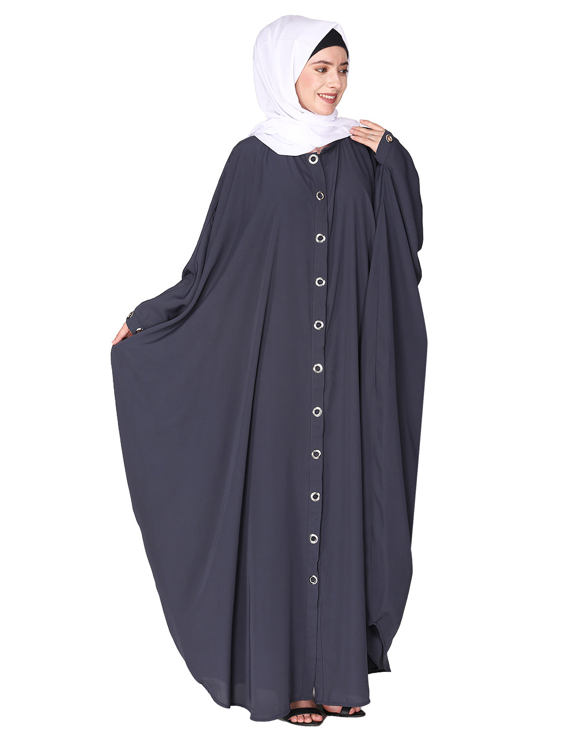 Ultra smart casual front open kaftan with shining metallic rivets Grey